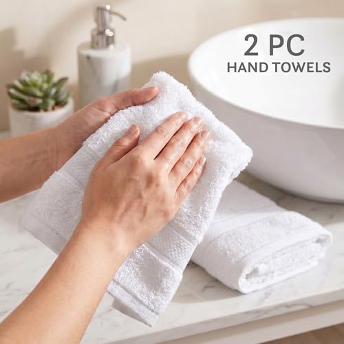 Image of MYTRIDENT Towels for Hand, Indulgence Collection, 100% Cotton Towels for Men /Women, 600 GSM, 2 Pc Hand Towel Set Luxury, 40 cm x 60 cm - Bright White