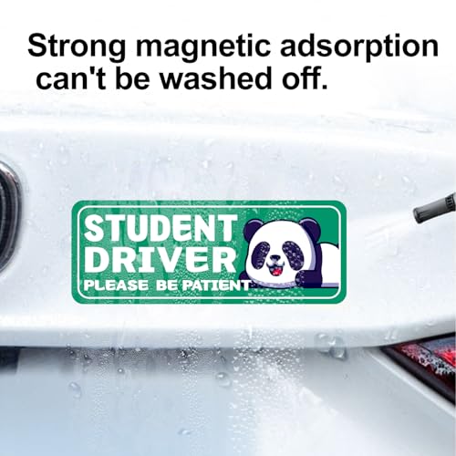 Image of Student Driver Please Be Patient Car Magnet, Green Panda Series Cute Picture, Patient With Reflective Magnetic Bumper Sticker Set Detachable, Novice Safety Signs.Set of 3