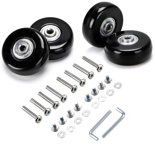 Goma Ruedas de Repuesto para Equipaje Carrito, Repuestos Rueda para Maleta, 4 Piezas, 50mm, Trolley Maletas Recambios con Herramientas