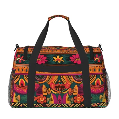 Mexican Folk Art Boho Travel Duffel Bag Lightweight Waterproof Carry On Tote Bag Foldable Weekender Overnight Bags Sport Gym Bag For Women Men2