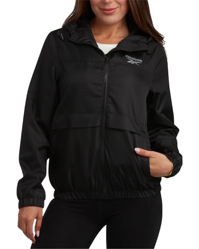 Reebok Womens Windbreaker Jacket - Lightweight Water and Wind Resistant Outdoor Hooded Rain Coat for Running (Sizes: S-XL)