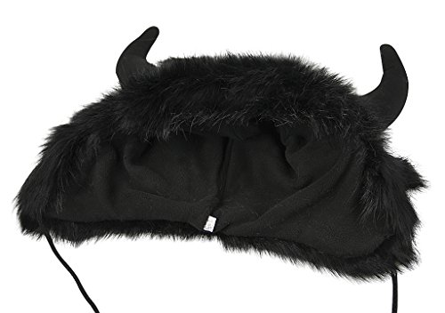 Cute Warm Plush Fluffy Faux Fur Hood Animal Buffalo Bison Bull Hat Ear Horn Costume Hat Black #TOP4