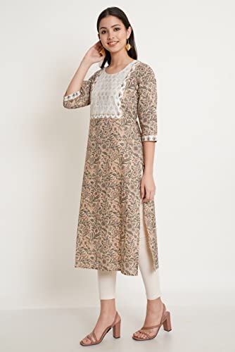 Image of Amazon Brand - Anarva Jaipuri Cotton Printed Straight Kurta for Women