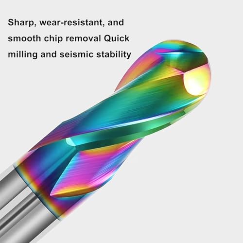 Image of 8mm R4 Extra Long DLC Coated 2-Flute Carbide Ball Nose End Mill, 100mm OAL, Ideal for Aluminum, Copper Alloys & Plastic Machining-High Precision & Wear-Resistant Cutting Tool (1 Pack)