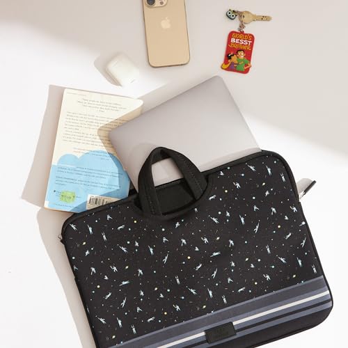 Image of Chumbak TEAL 15-Inch Laptop Sleeve, Milky Way Black, Soft and Breathable Cover with Foldable Handles, Lightweight and Durable for Office, College, and Daily Travel