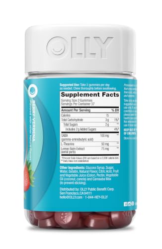 Image of OLLY Goodbye Stress Gummy, GABA, L-Theanine, Lemon Balm, Stress Relief Supplement, Berry - 74 Count