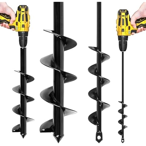 Auger Drill Bits Set for Garden Planting Set of 2-3.5X16 in & 1.6X16 in Spiral Earth Auger Drill Bit for Post Holes Flower Beds & Bulb Planter Tool Black 3/8 inch Hex Drive Cover