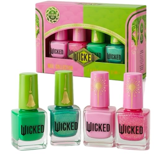 Wicked Nail Polish Collection 4-Piece Set of Pink & Green Shades | Long-Lasting High-Gloss Nail Varnish | Gift Set Inspired by Wicked Musical