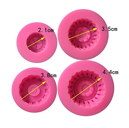 Mity Rain 3D Round Tire Fondant Mold-Truck Wheel Shape Silicone Mold For Sugarcraft Cake Decoration, Chocolate, Candy, Polymer Clay, Soap, Jelly Etc-Set Of 4 #TOP6
