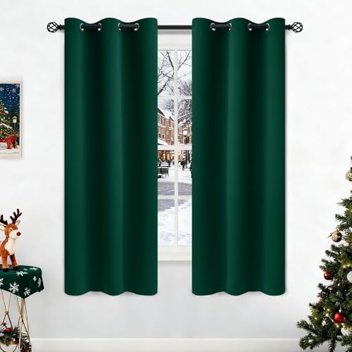 Image of COSVIYA Grommet Room Darkening Dark Green Curtains 63 inch Long for Bedroom | Light Blocking Insulated Thermal Curtains for Living Room, Blackout Thick Polyester Window Drapes,42x63 inches, 2 Panels