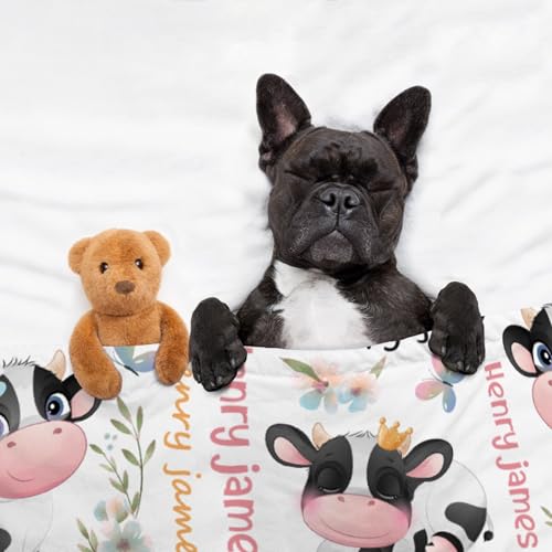 Image of Custom Cow Pattern Blanket, Personalized Cow Gifts for Boys Girls,Soft Flannel Animal Throw Blanket with Name,50 inchx60 inch for Teens