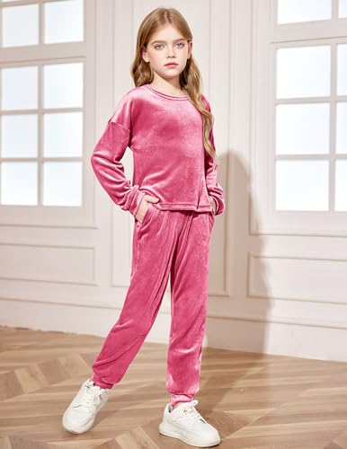 Image of Arshiner Girls 2 Piece Outfit Sweatsuits Set Kids Velour Sweatshirts & Sweatpants Tracksuits Set for Girls