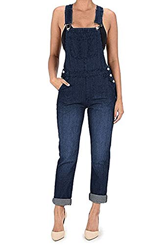 TwiinSisters Womens Basic Boyfriend Fit Denim Bib Overalls Plus,Dark Blue #Rjho170,2X