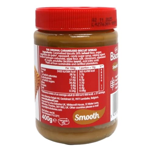 Image of Lotus Biscoff Smooth Caramelised Biscuit Spread, 400g, Pack OF 2 BOTTLES BY FEBORA FOODS