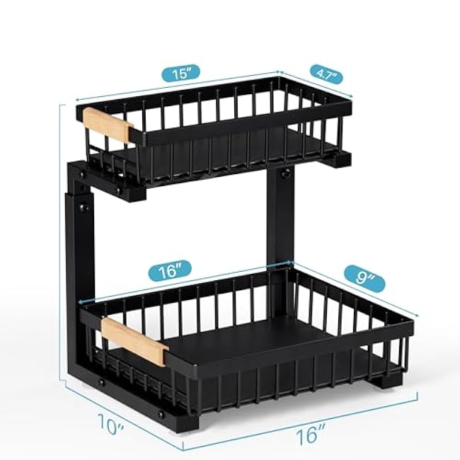 Under Sink Organizers and Storage,2 Packs 2 Tier Sliding Pull Out Cabinet Storage Shelf, Metal Drawer for Kitchen Bathroom Cabinet, Under Sink Organizer Organization Rack, Rust-Resistant Black