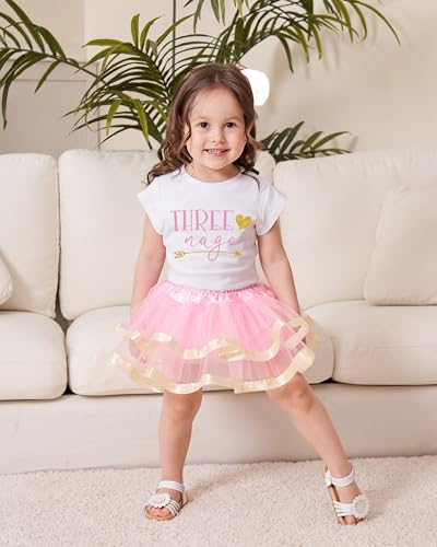 Image of Luke and Lulu Threenager Birthday Outfit - Third Birthday Outfit Girl with Tutu Skirt - Clothes for 3 Year Old - Size 3T /4T