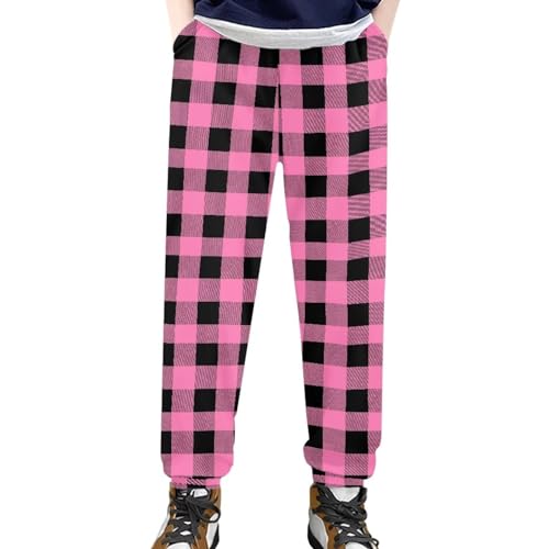 AmzPrint Red Black Buffalo Plaid Sweatpants for Girls Ugly Christmas Sweatpants Elastic High Waist Joggers Pants with Pockets