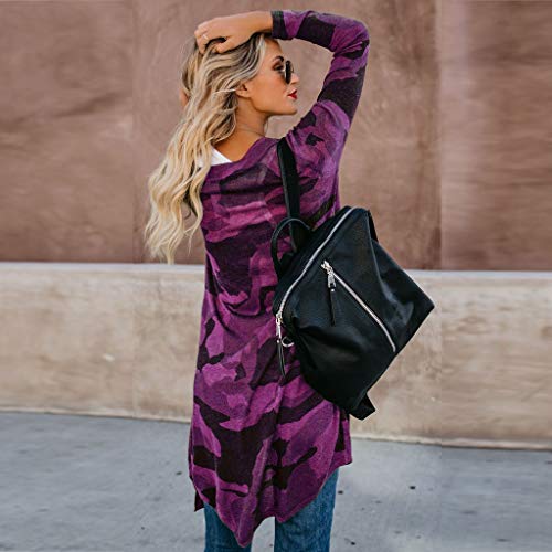 Toimothcn Womens Thin Camouflage Cardigan Tops Long Sleeve Slim Jacket Outerwear Coat(Purple,XXL)