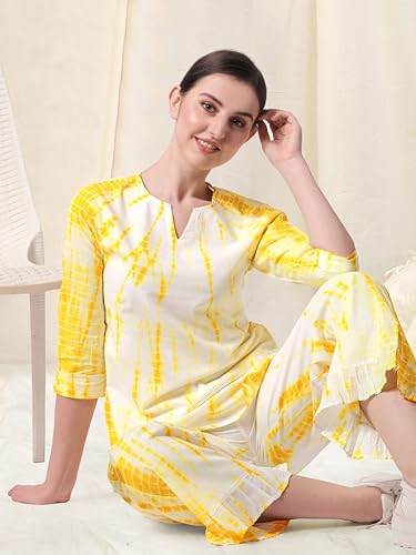 Image of MIRCHI FASHION Pure Cotton Cord Set | Shibori Printed Short Kurti with Palazzo Pant | Ethnic Co-ord Set for Women | Summer Office Wear