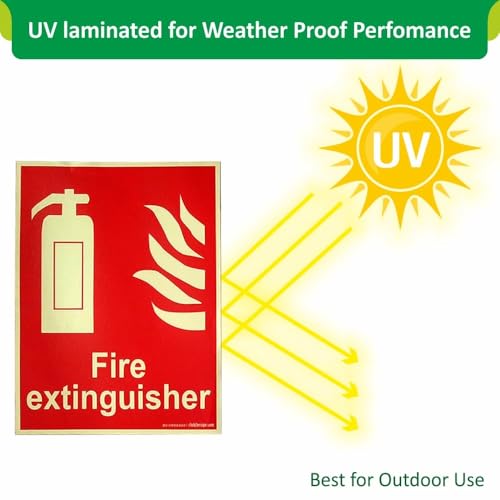 Image of GADGETS WRAP Glow in The Dark Fire Extinguisher Fire Equipment Self Adhesive Vinyl Sticker Sign for Walls and Doors (200 x 150 mm) (Pack of 4)