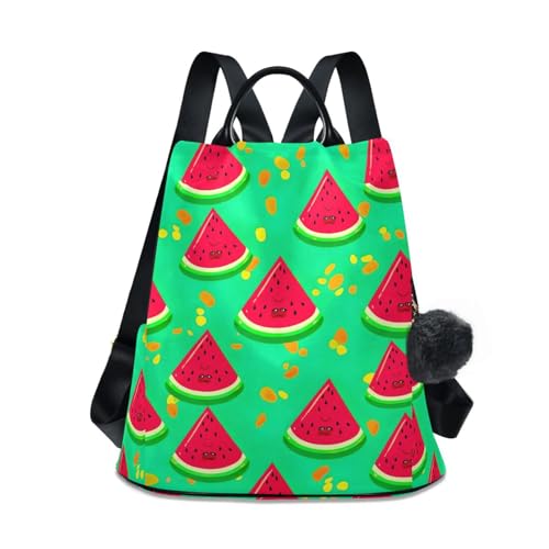 Sac à dos pastèque vert anti-vol pour femme avec poche cachée et pompon discret