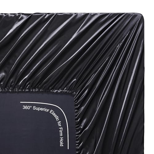 Image of Lanest Housing Silk Satin Sheets, Queen Size Satin Bed Sheet Set with Deep Pockets, Cooling Soft and Hypoallergenic Sheets Queen - Black