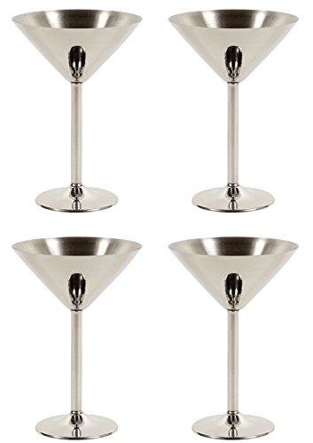 Kabalo Set de 4: Vintage Retro cóctel elegante elegante de acero inoxidable Martini Cosmopolitan Bar Pub Manhattan Vasos Vasos / Copas [Set of 4: Vintage Retro Elegant Stylish Stainless Steel Cocktail Martini Manhattan Cosmopolitan Bar Pub Drinkware Glasses / Goblets]