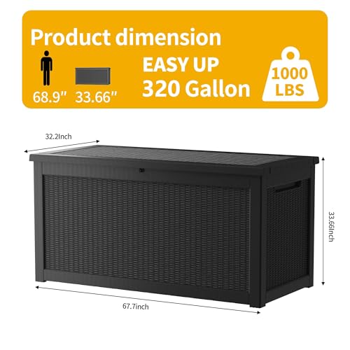 TARKARI 320 Gallon Lockable Resin Deck Box, Waterproof & UV-Resistant Outdoor Storage Box for Outdoor Cushion Storage, Garden Tools & Pool Accessories Storage, Black - Image 4