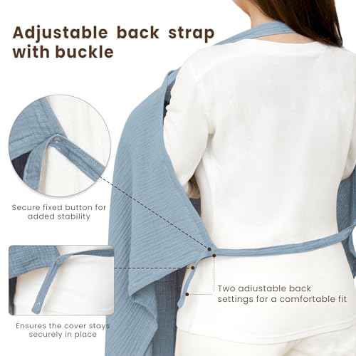 Image of Konssy Muslin Nursing Cover Up for Breastfeeding with Rigid Hoop | 100% Cotton Nursing Apron, Lightweight & Breathable, Carseat Canopy, Breast Feeding Covers for Women (Blue)