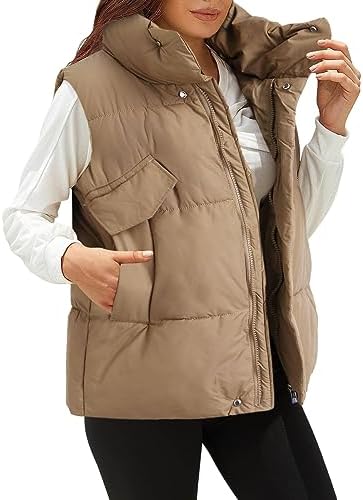 Gilet Matelassé Sans Manches Femme - Veste Doudoune Fine Kaki, Thermique, Pour Randonnée Ou Ville (Chic Et élégant)
