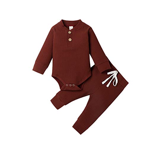 Image of Ledy Champswiin Winter Newborn Baby Boy Girl Clothes Set Ribbed Outfits Unisex Infant Solid Long Sleeve Tops Pants 2PCS