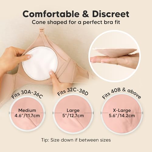 Image of Organic Nursing Pads - 14 Washable Breast Pads for Breastfeeding, Wash Bag, Viscose Derived from Bamboo Reusable Nipple Covers for Breastfeeding Essentials, Soft & Absorbent (Lovelle, L 5 inch)