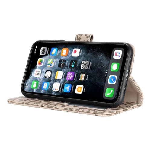 Image of for iPhone 11 Pro Max Case Wallet with Card Holder,for iPhone 11 Pro Max Wallet Case for Women Men,PU Leather Shockproof Magnetic Buckle Stand Flip Phone Case-Beige Leopard