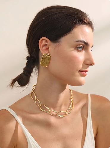 Chunky Gold Chain Necklace Cuban Chain Link Thick Paperclip Chain Heart Chain Choker Necklace for Gift Fashion Jewelry2