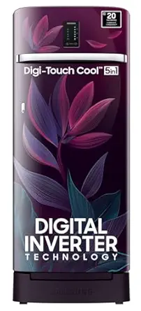 Samsung 215 L, 4 Star, Digi-Touch Cool with Display, Digital Inverter Direct-Cool Single Door Refrigerator (RR23D2F349R/HL,Red,Paradise Bloom Purple, Base Stand Drawer, 2024 Model)