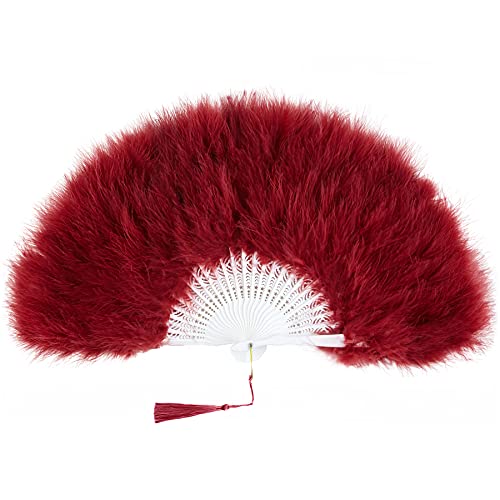 BABEYOND 1920s Marabou Feather Folding Hand Fan