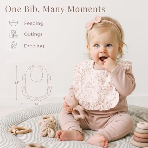 Image of Konssy 6-Pack Muslin Baby Girl Bibs, 100% Soft Cotton Absorbent Drool Bibs