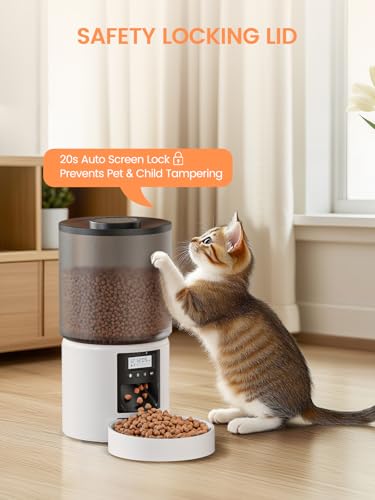 Futterautomat Katze 4 L, Katzenfutter Automat mit Timer 1-6 Mahlzeiten/Tag, Automatischer Futterspender für Katzen & Hunde, Pet Feeder Cat mit Sprachaufnahme 10 Sekunden für kleine/mittlere Haustiere