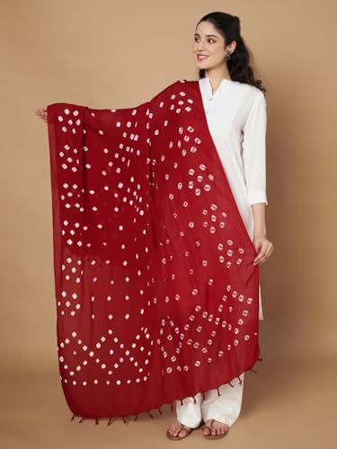Image of Women's Cotton Rayon Bandhani Print Dupatta with Tassels 2.25 Meters | Women's cotton printed dupatta with tassels.