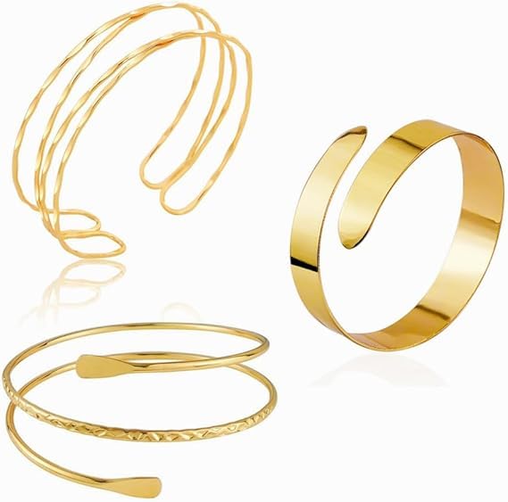 Hebterrka Brazalete de Oro para el Brazo Superior, Conjunto de 3 Delgados Brazaletes Chapados en Oro 18K, Accesorio Versátil para Mujeres, Joyería Minimalista para el Uso Diario