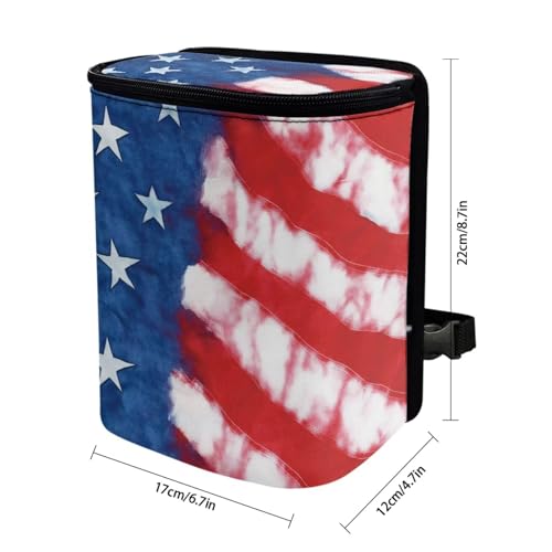 Image of Talayituse American Flag Tie Dye Print Car Trash Bin, Large Size Auto Trash Can Adjustable Portable Garbage Can with Lid, Vehicle Hanging Bag for Headrest Front Back Seat
