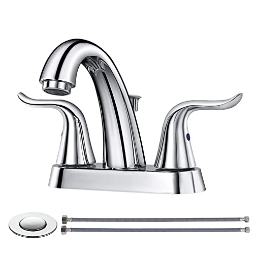 WOWOW Bathroom Faucet 2 Handle 4 Inch Centerset Bathroom Sink Faucet Lead-Free Basin Mixer Tap Lift Rod Drain Stopper, Two-Handle Center-Set Lavatory Faucet Chrome - image 1