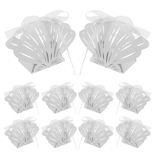 HIAKDOFT Cajas de Dulces de Boda Forma de Concha de Papel Blanco, 25 Unidades, Contenedores Pequeños para Regalos y Fiestas, Ideales para Envolver Chocolates y Detalles de Celebración