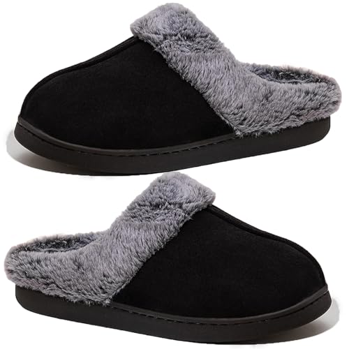 Afellicy Womens Memory Foam Slippers Warm Faux Fur House Shoes Indoor and Outdoor Lining Bedroom Fuzzy Slipper Comfy Shoe