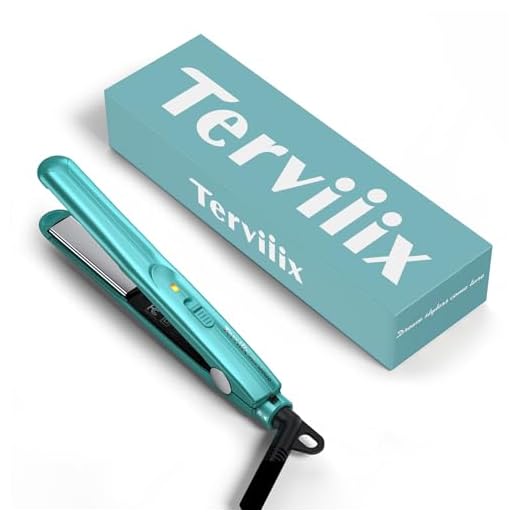 Terviiix Mini Flat Iron for Travel, 1/2'' Small Hair Straightener for Short Hair/Bangs, 0.5'' Portable Ceramic Straightening Irons, Dual Voltage, Pouch Included, Compact Size, Cyan