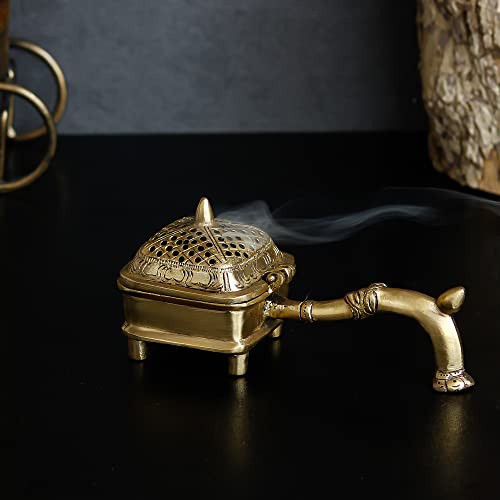 Image of eCraftIndia Golden Brass Dhoop Holder Incense Burner for Home Temple Pooja Mandir | Incense Holder Gift for Diwali Housewarming