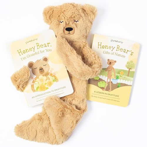 Image of Slumberkins Honey Bear Snuggler & 2 Board Books Complete Set Bundle | Promotes Gratitude, Respect & Sharing | Social Emotional Tools for Ages 0+ (Honey Bear Snuggler Plush + 2 Board Books)