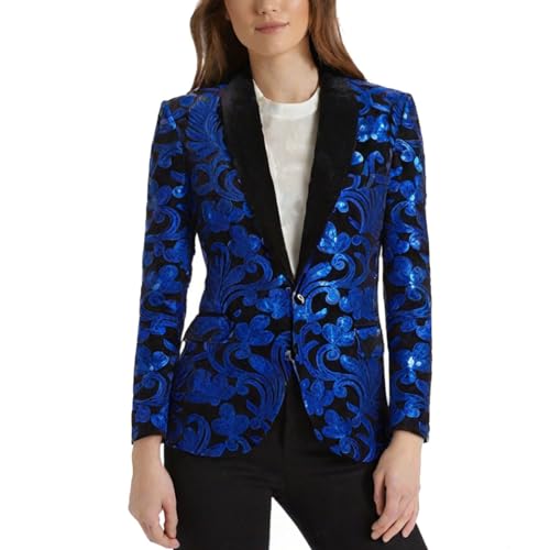 Women's Casual Long Sleeved Fashion Velvet Sequins Floral Pattern Suit Jacket Blazer