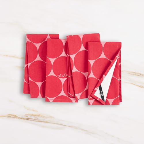 Image of kate spade new york Joy Dot Cloth Napkins 4-Pack Set, 100% Cotton, Machine Washable, Rose Pink /Red, 20 inchx20 inch