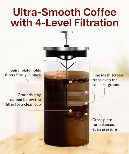 Image of Cafe Du Chateau Stainless Steel French Press Coffee Maker 34 oz - Insulated Coffee Press with 4-Level Filtration, Manual Brewer for Tea, Camping & Travel, BPA-Free Glass (Pack of 2)